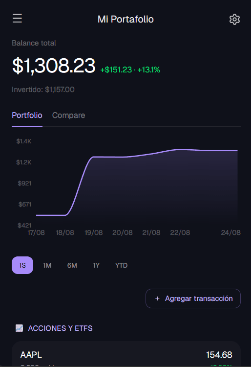 Dashboard de Trackfolio Pro con balance total, evolución del portafolio y distribución de activos